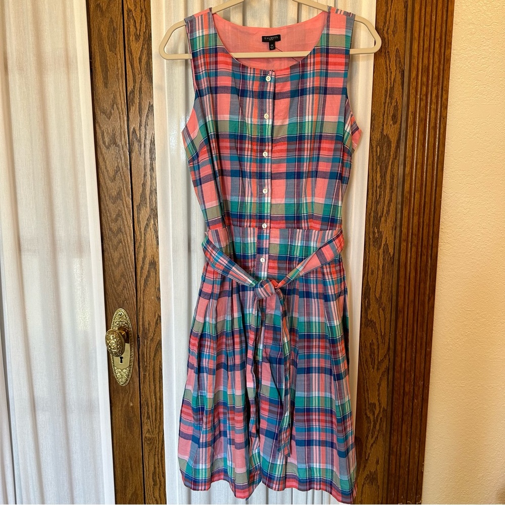 Talbots Pink & Blue Madras Plaid Sleeveless Dress - Picture 4 of 16